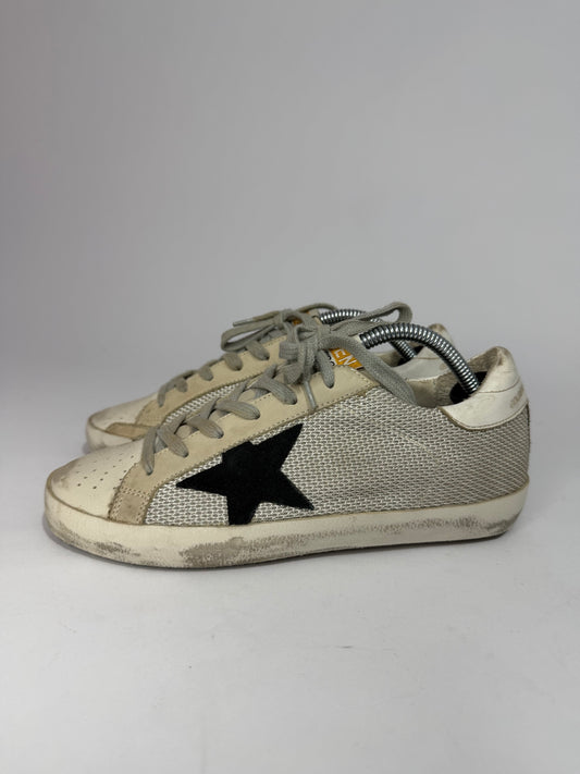 Golden Goose White Leather And Grey Knit Fabric Superstar Sneakers Size 36 EU/ 6 US/ 3 UK