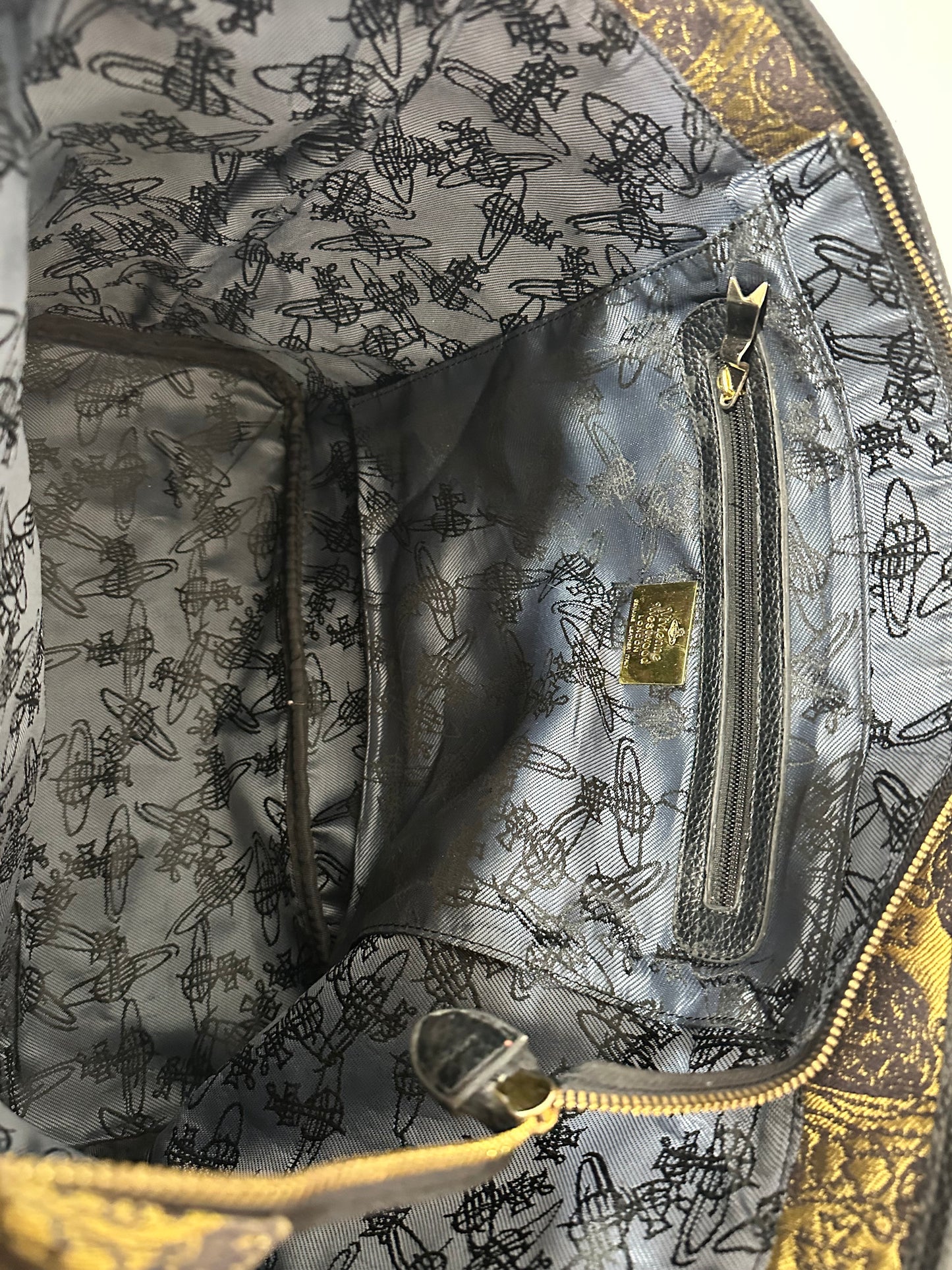 VIVIENNE WESTWOOD Black Gold canvas and Leather Tote