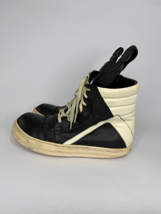Rick Owens Black Leather Geobasket Sneakers Size 43.5 EU/ 9.5 UK/ 10.5 US