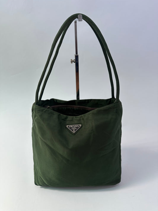 Prada Green Nylon Tote Bag
