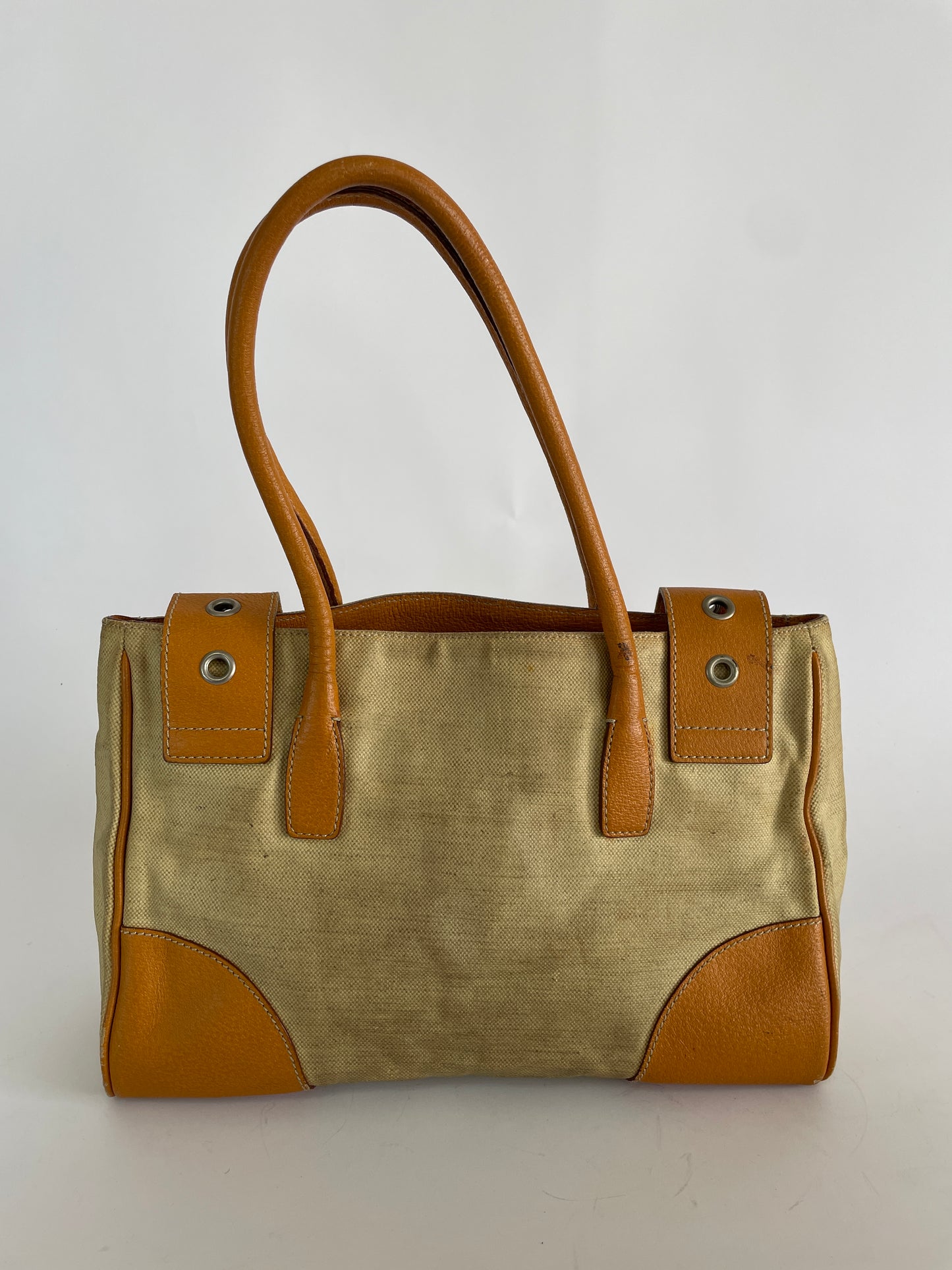 Prada Brown Canvas Tote Bag Beige Light brown