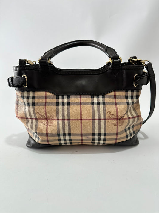 Burberry Dark Brown/Beige Haymarket Check Coated Canvas and Leather Shoulder Bag