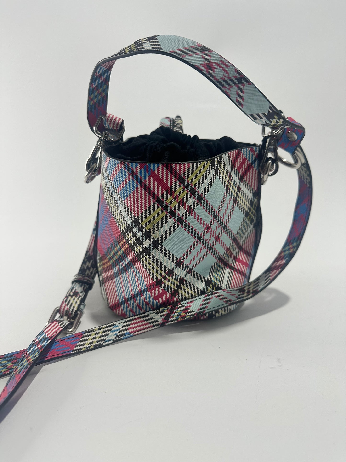 VIVIENNE WESTWOOD
Daisy Small Tartan-Print Faux Leather Bucket Bag