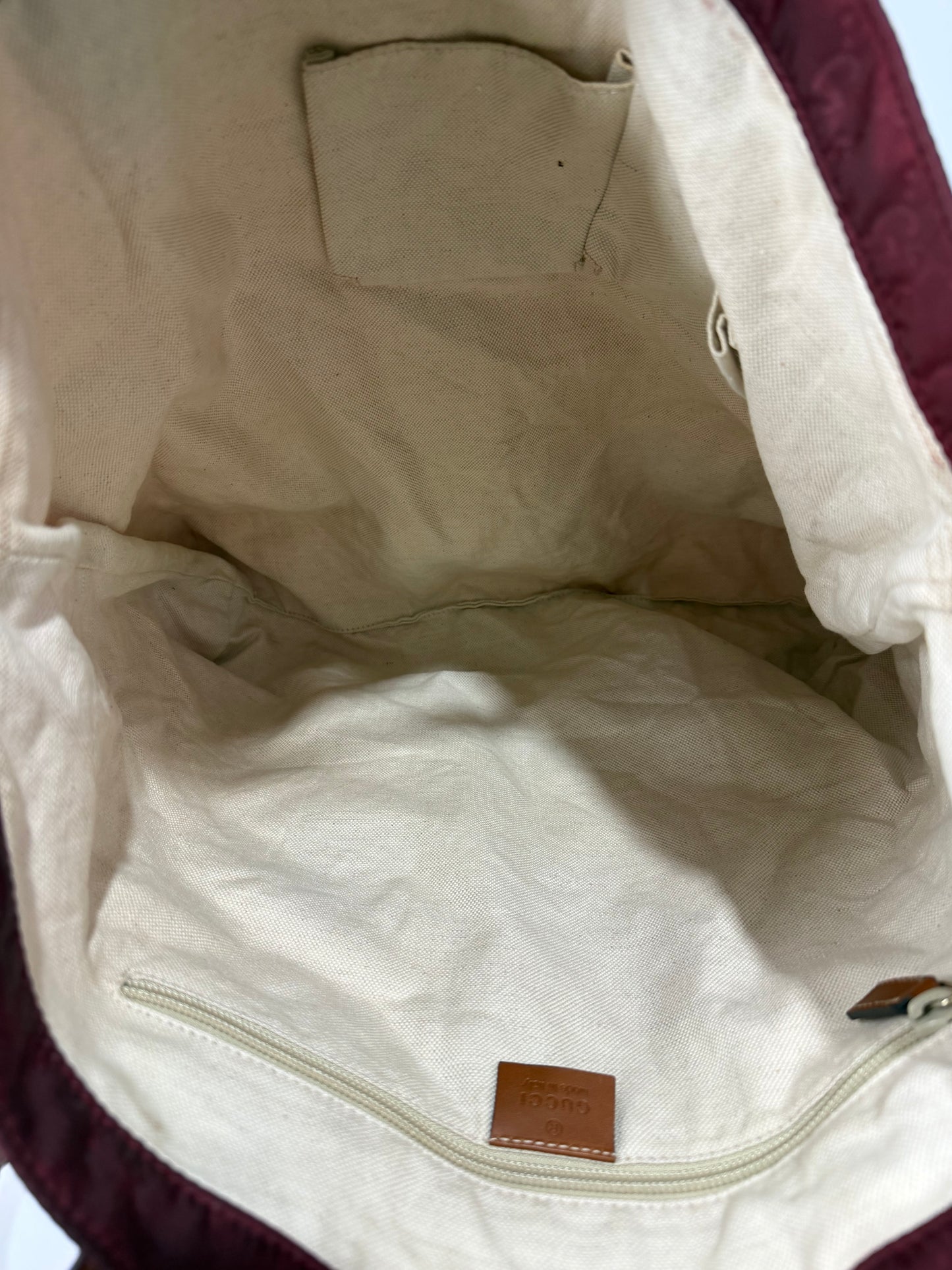 Gucci Burgundy GG Nylon Tote Bag with Leather Handles