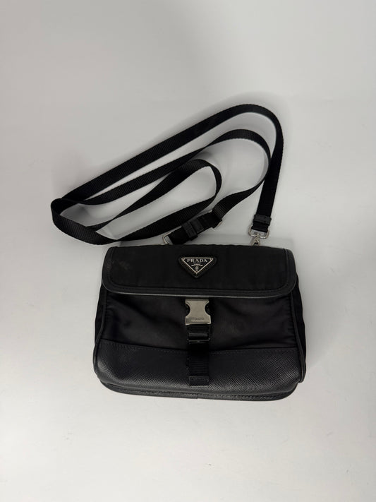 Prada Black Re-Nylon and Leather Flap Crossbody Bag