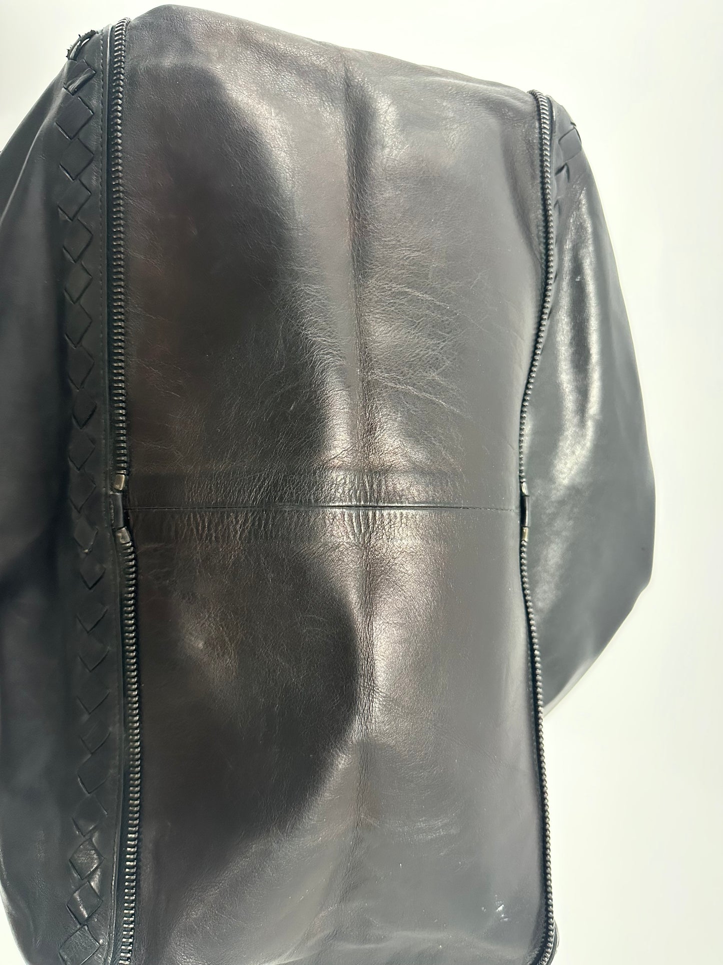 Bottega Veneta Black Intrecciato Trim Leather Expandable Tote