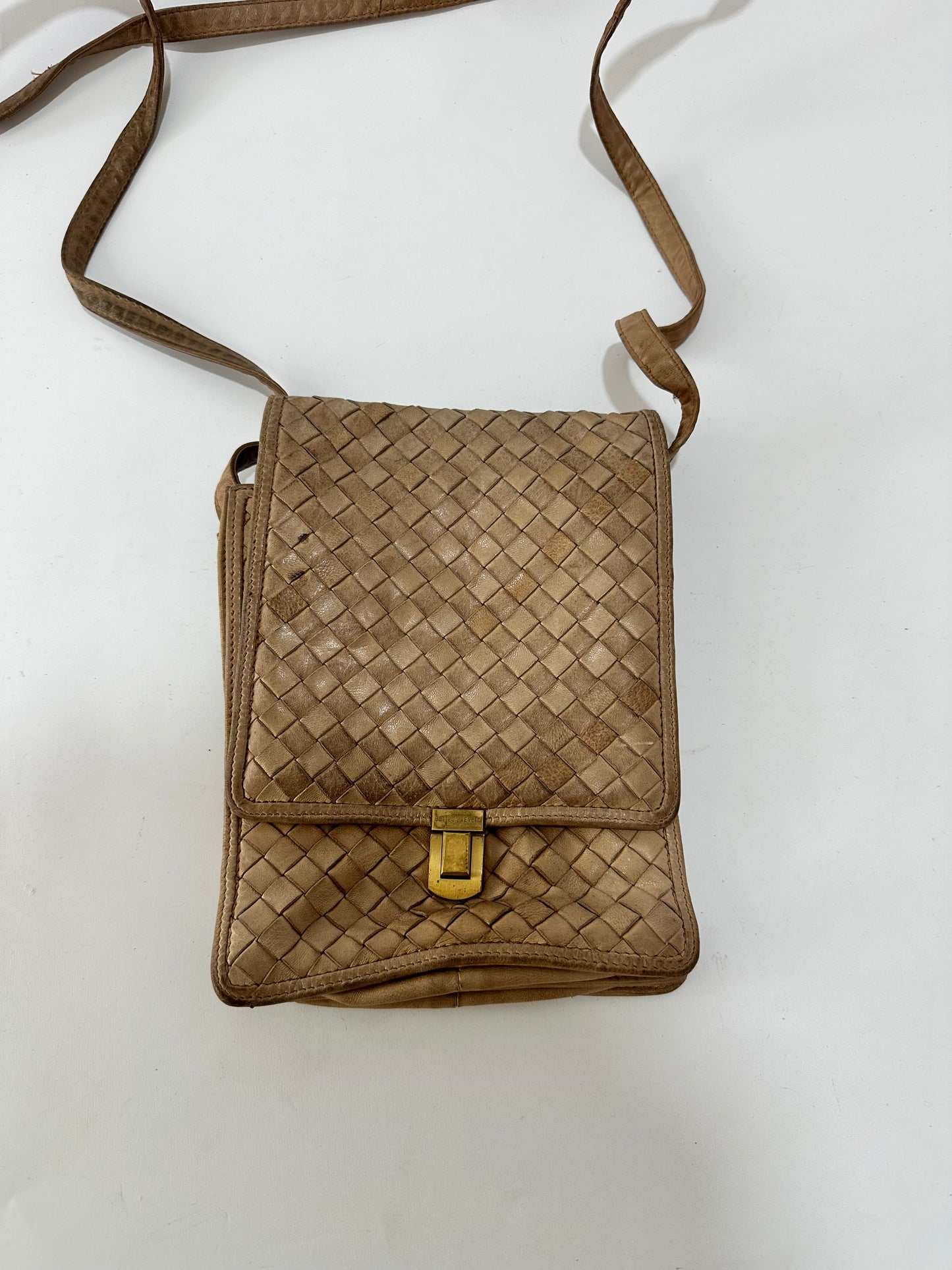 Bottega Veneta Brown Intrecciato Leather Flap Crossbody Bag