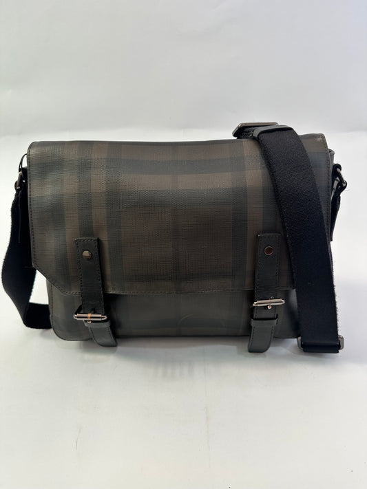 Burberry Grifford Messenger Bag Smoked Check Coated Canvas