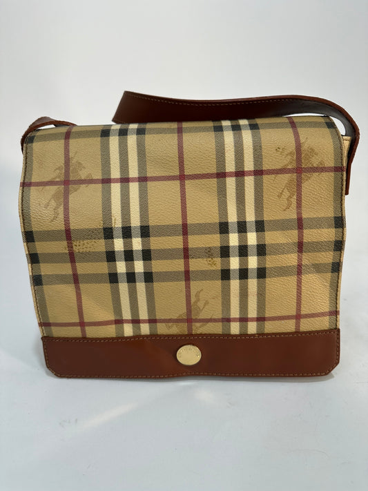 Burberry Beige/Tan Haymarket Check PVC and Leather Shoulder Bag