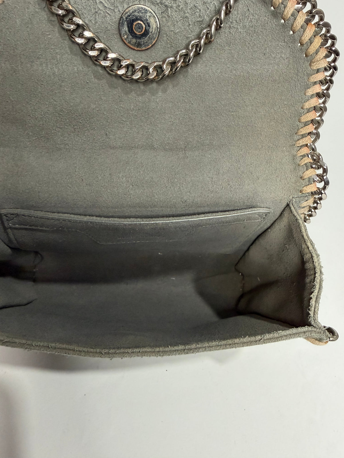 STELLA MCCARTNEY
Stella Mccartney Grey Falabella Crystal Tiny Foldover Bag
