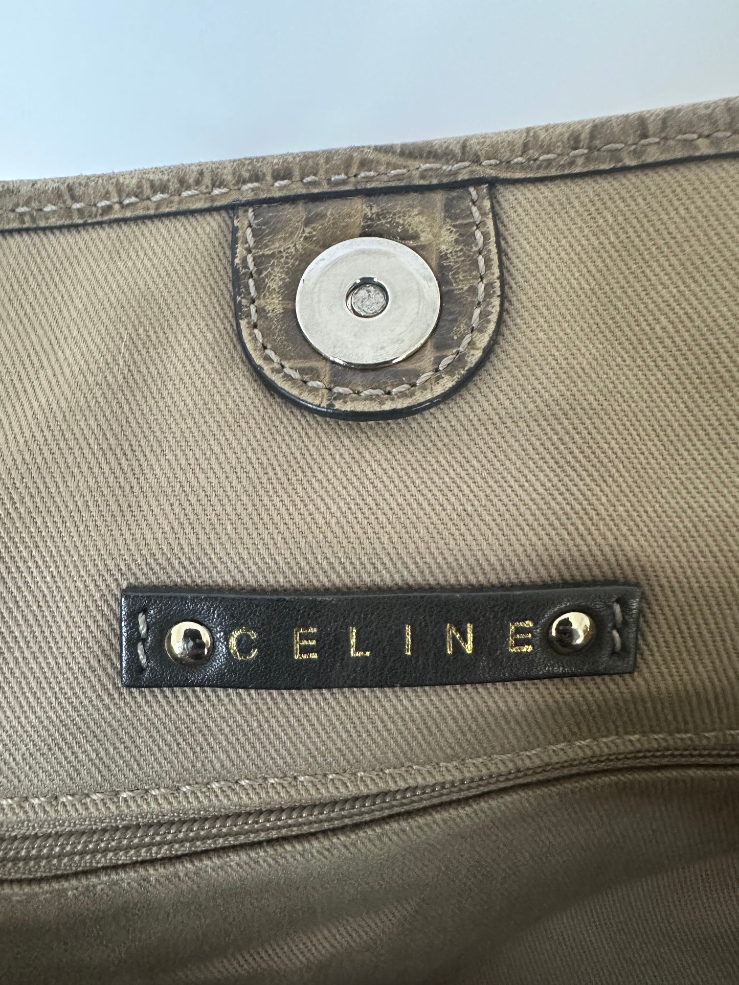 CELINE Beige/Brown Macadam Canvas And Croc Embossed Tote