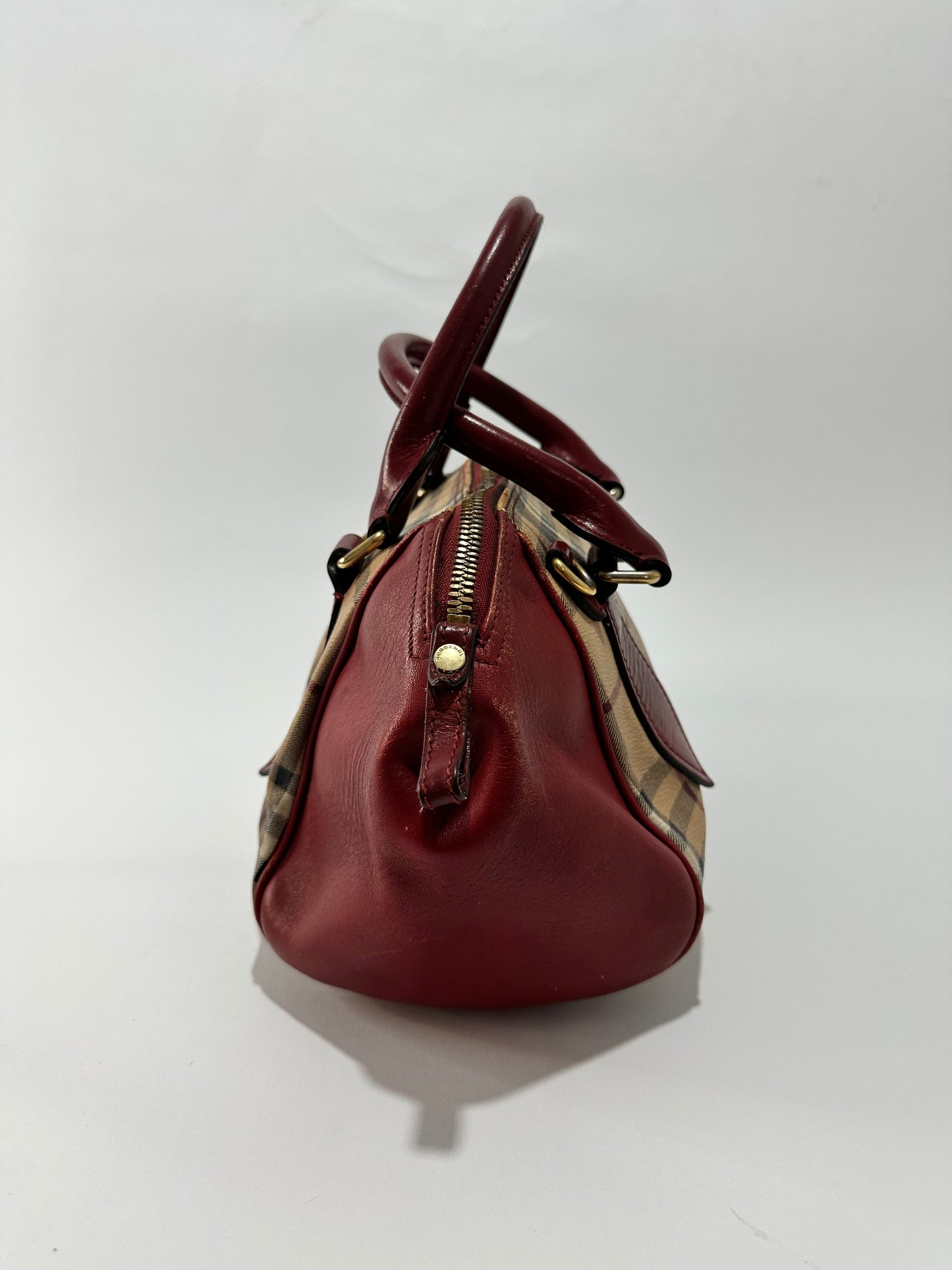 BURBERRY
Haymarket Check Small Blaze Satchel Military Red