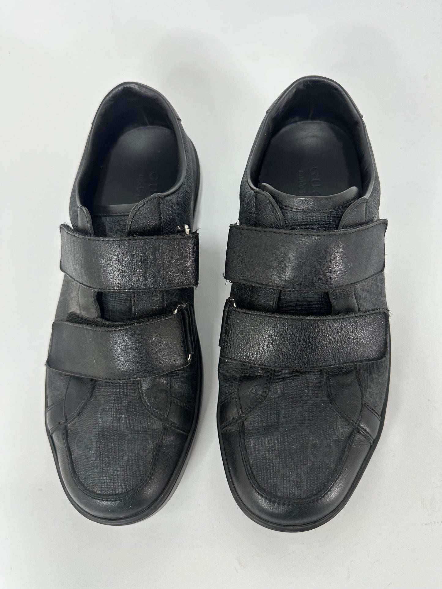 GUCCI Black GG Supreme Canvas And Leather Double Velcro Ace Sneakers Size 6.5 UK