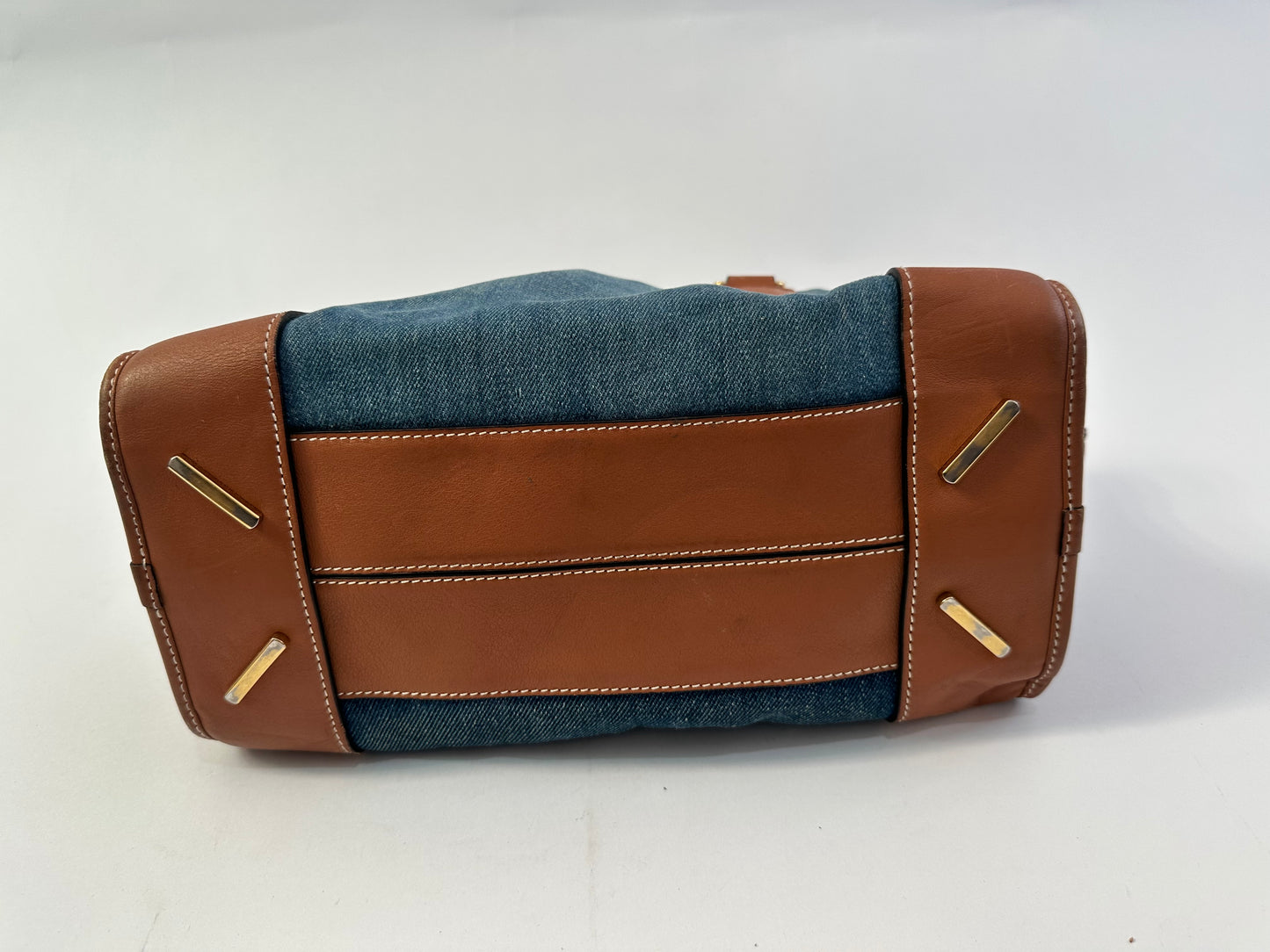 Loewe Amazona 28 2 Way handbag in denim and brown leather