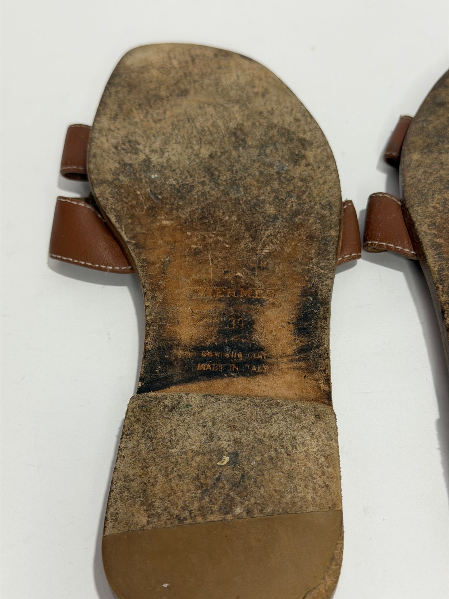 HERMES Brown Box Calfskin Oran Sandals 39 EU/ 9 US / 6 UK