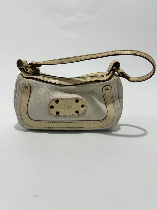 Chloe White/Cream Leather Logo Charm Shoulder Bag