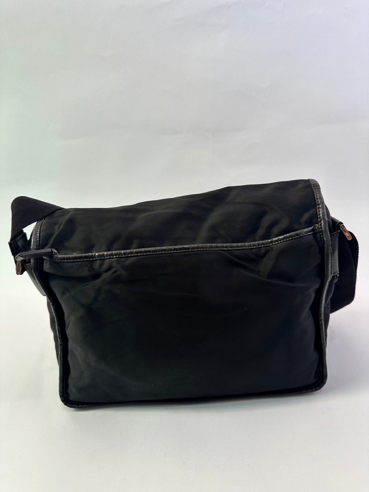 Prada Black Nylon Flap Messenger Bag