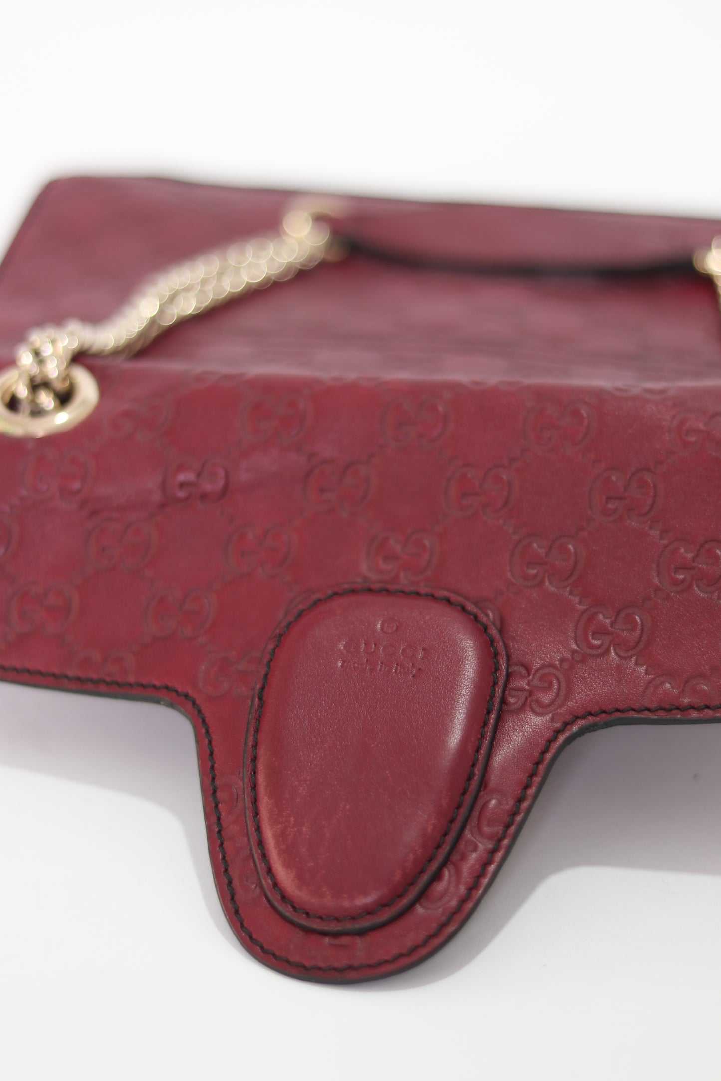 Gucci Dark Red Guccissima Leather Medium Emily Chain Shoulder Bag