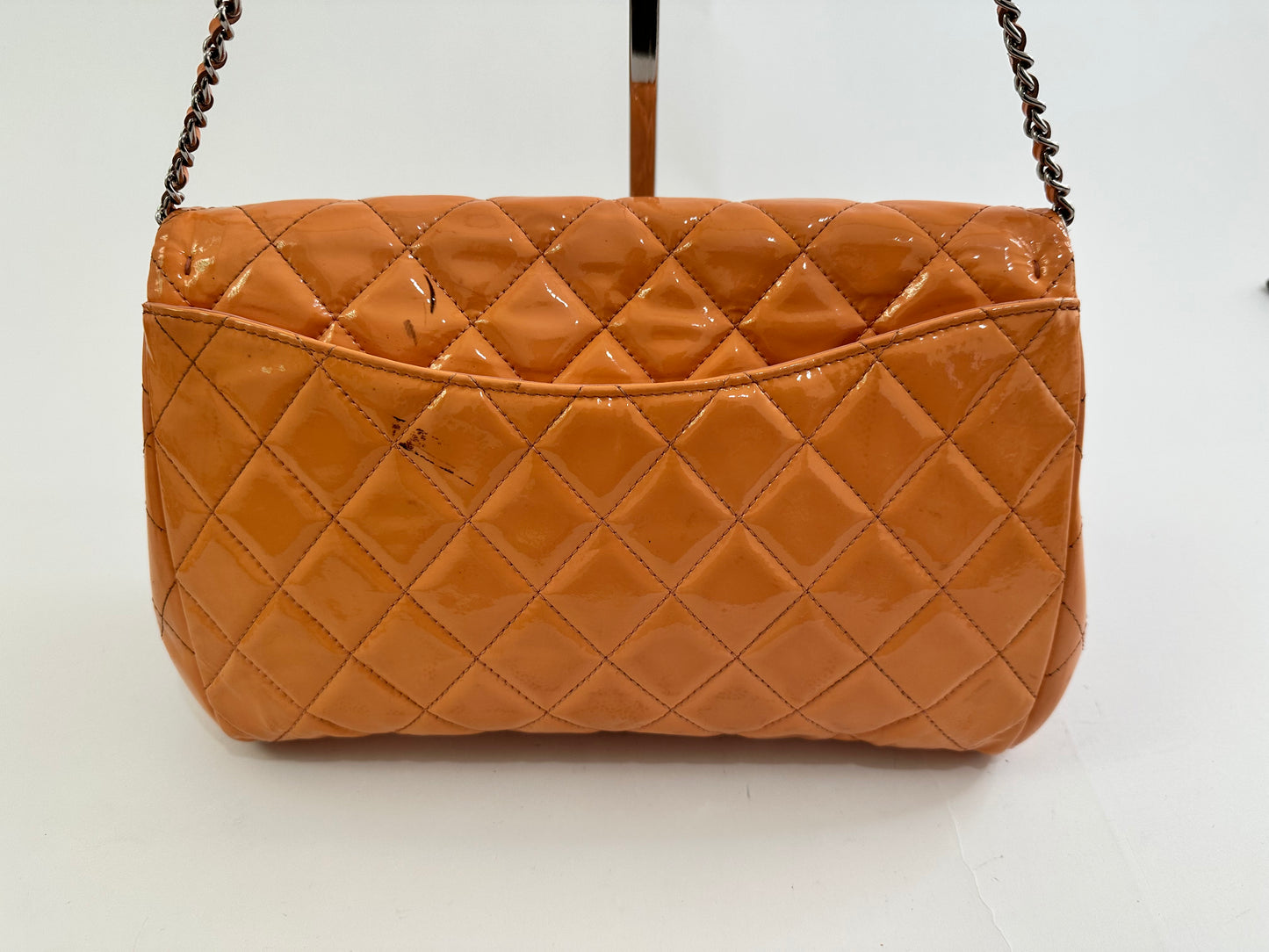 Chanel Beige Quilted Patent Leather Classic Flap Shoulder Bag
