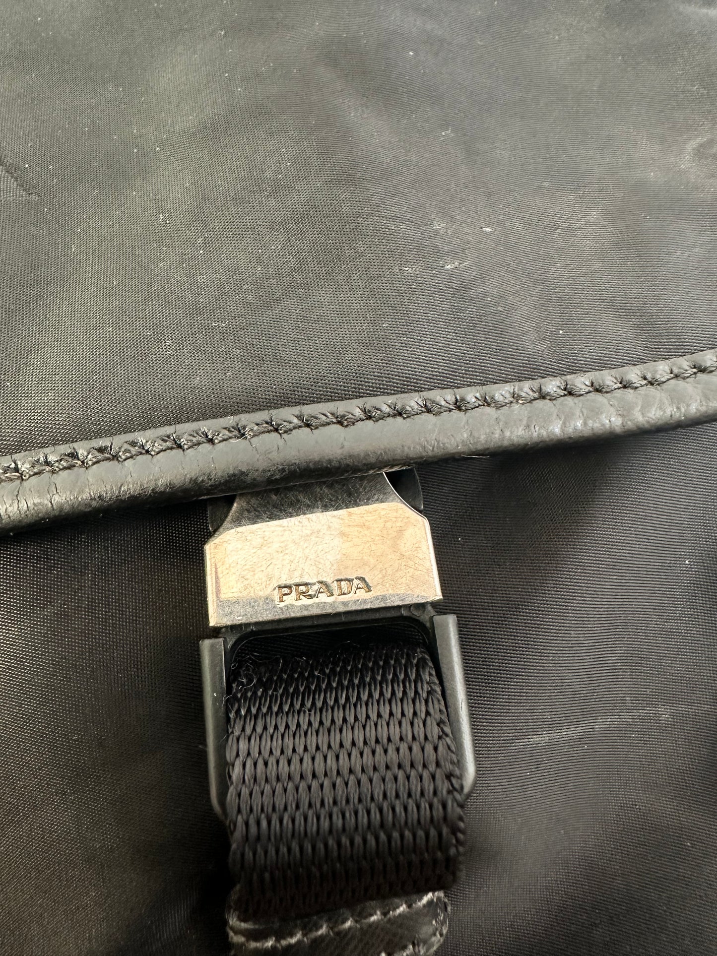 Prada Black Nylon Flap Messenger Bag