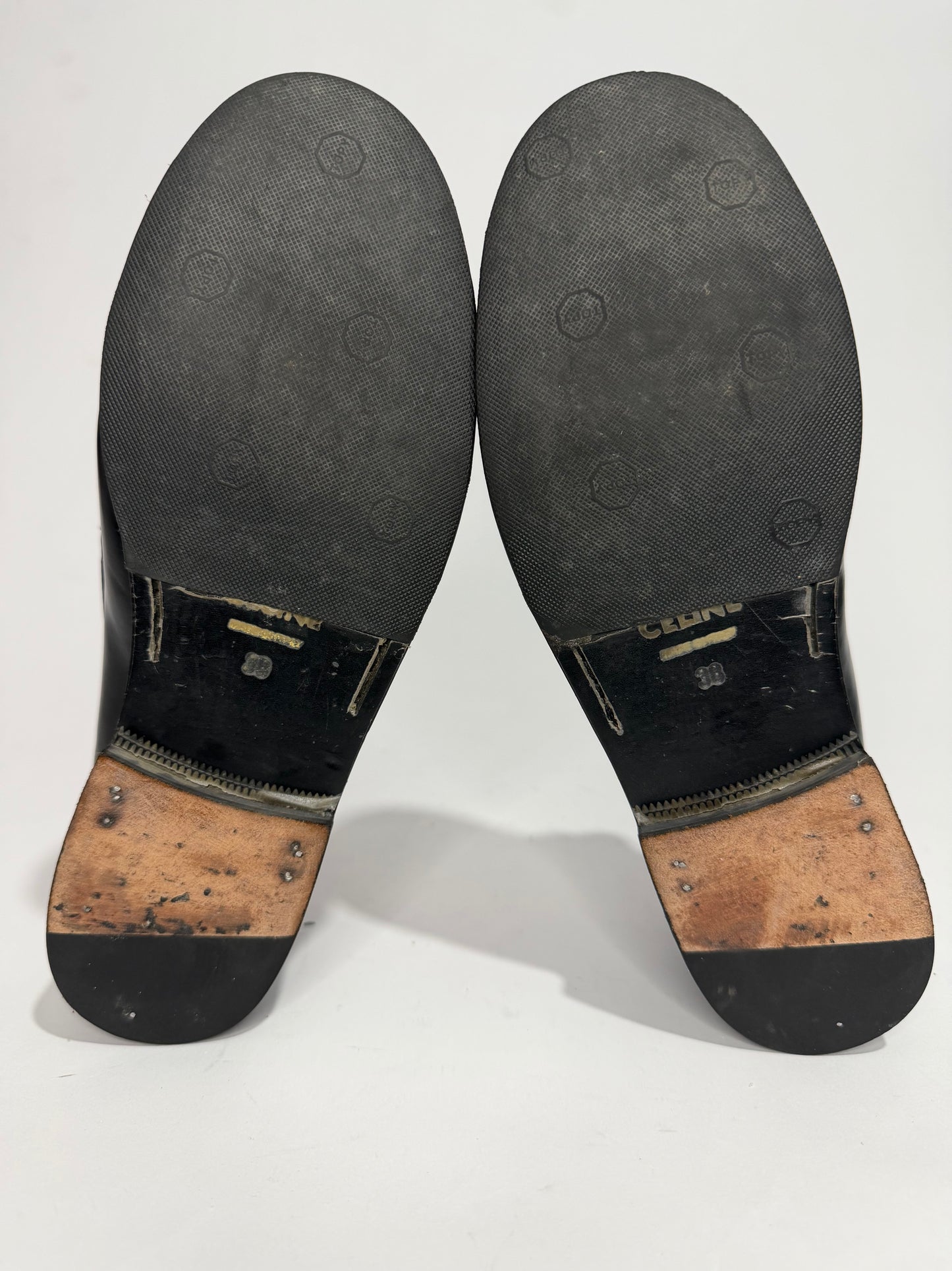Celine Triomphe Black Patent Leather Loafers Size 38 EU/ 8 US / 5 UK