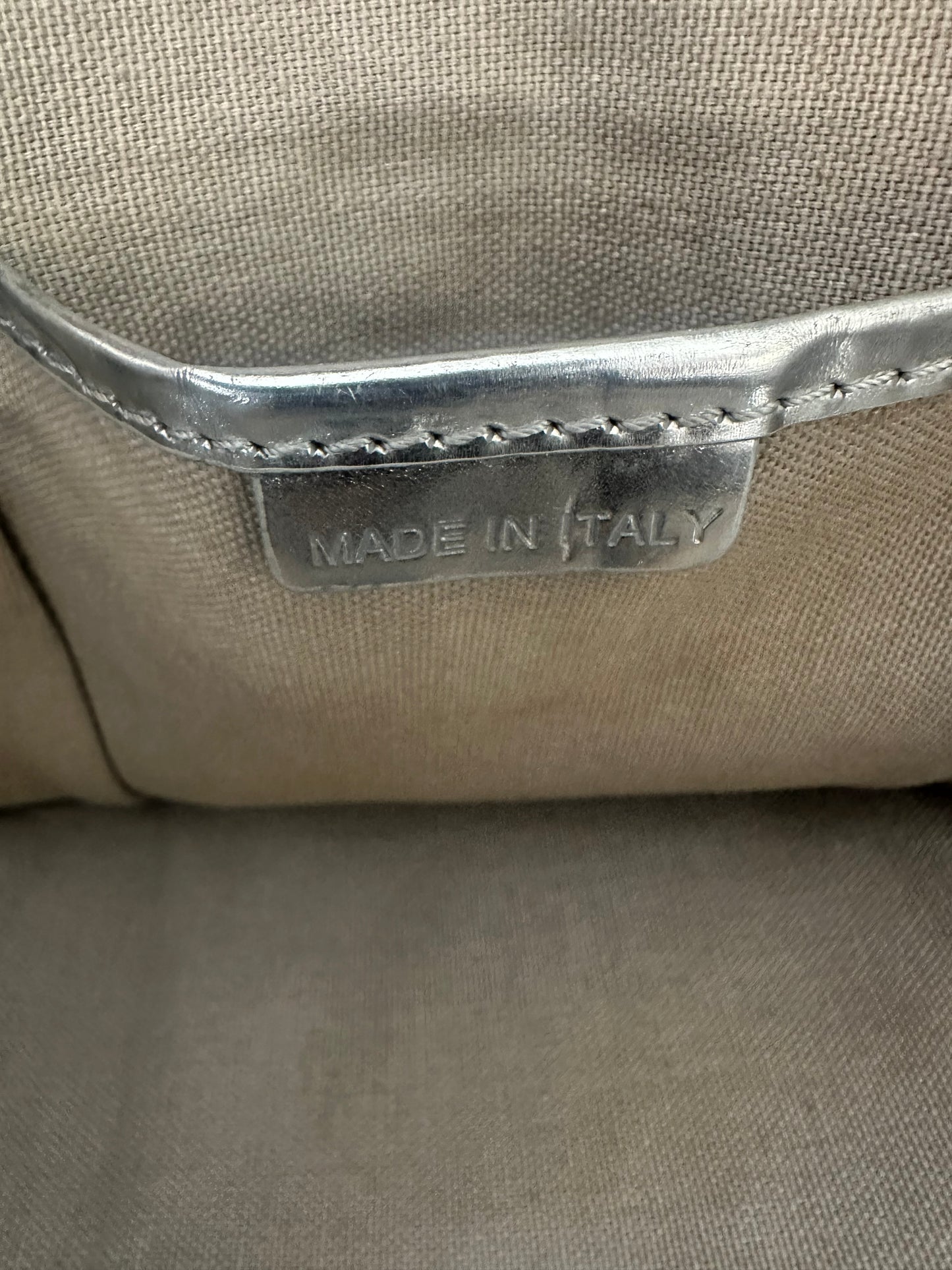 BURBERRY
Patent Check Embossed Ember Tote Silver