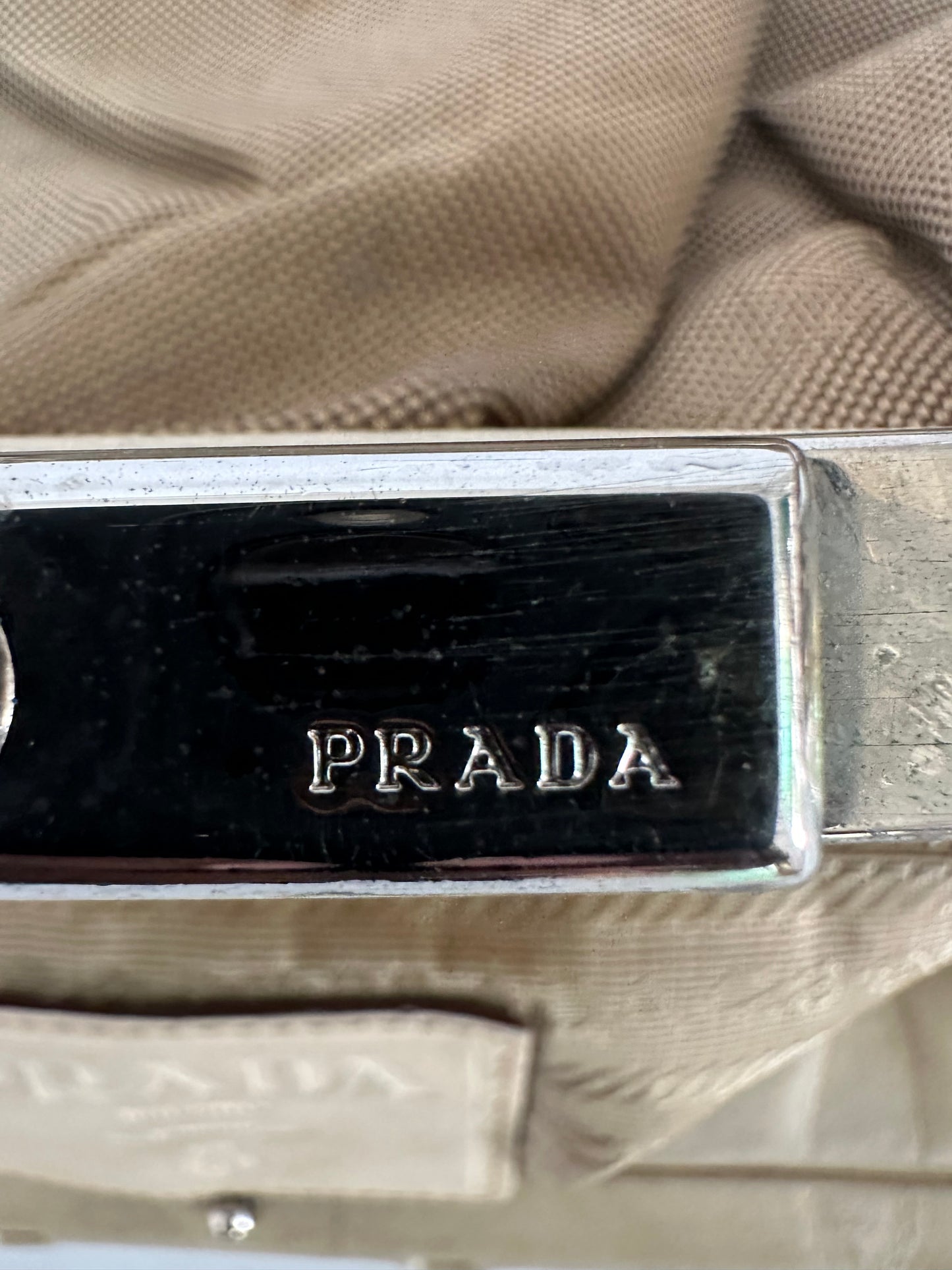 Prada Creame Canapa Logo Frame Handbag Beige