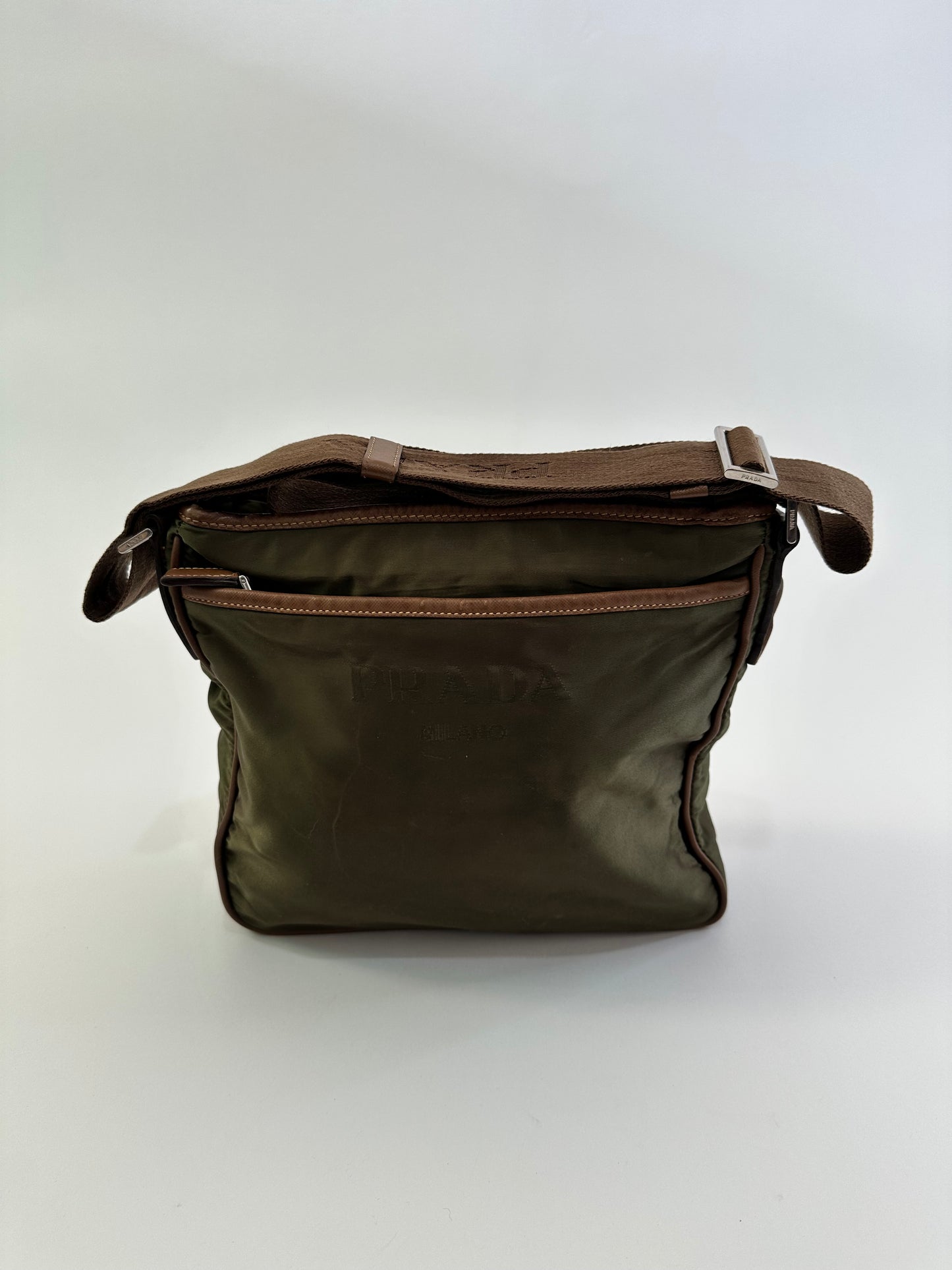 PRADA Tessuto Nylon Flat Messenger Bag Green
