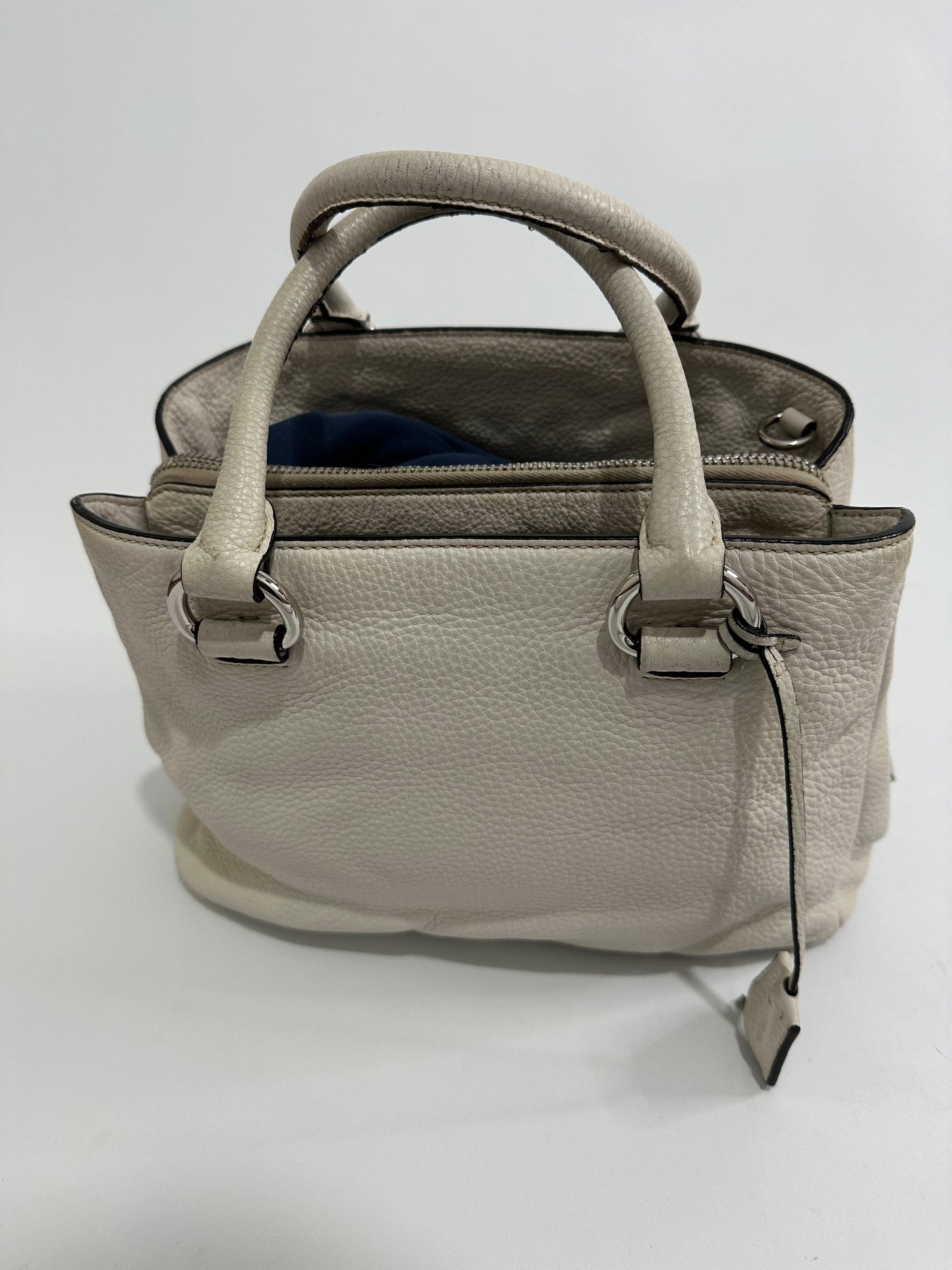 PRADA Womens Vitello Daino Large Double Zip Tote in Talco.