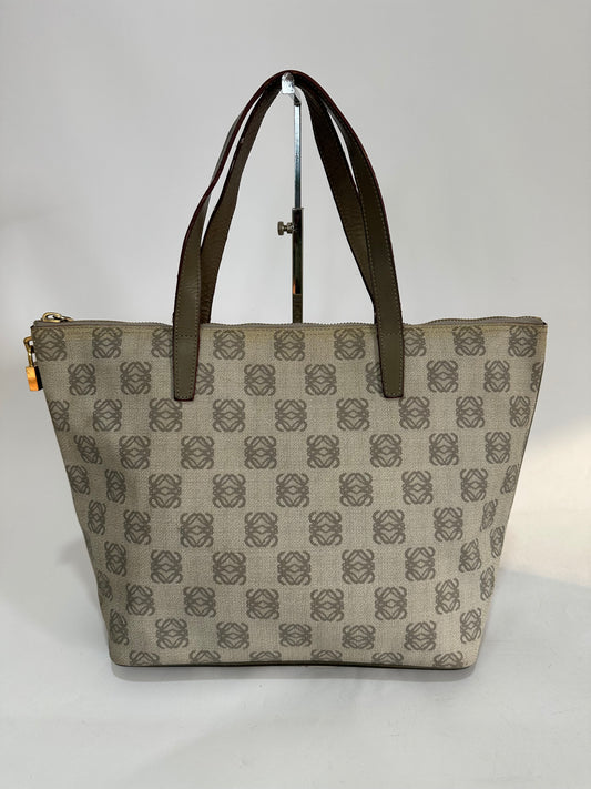 LOEWE Grey Anagram Logo Canvas and Leather Tote