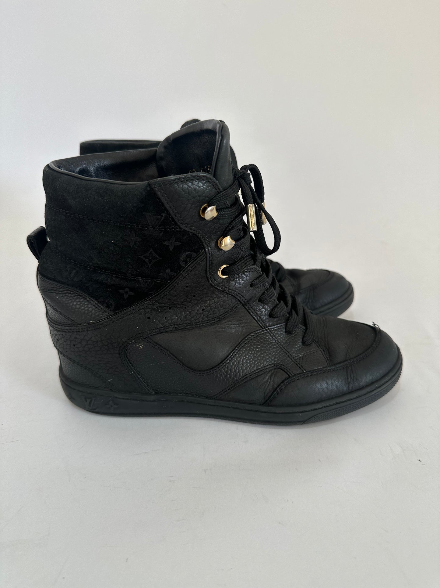 LOUIS VUITTON Black Monogram Suede and Leather Cliff Top Lace Up Sneakers Size