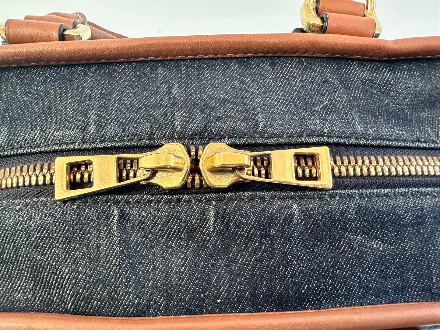 Loewe Amazona 28 2 Way handbag in denim and brown leather