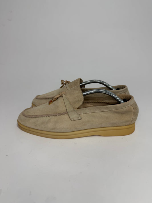 Loro Piana Beige Suede Summer Charms Walk Loafers Size 38