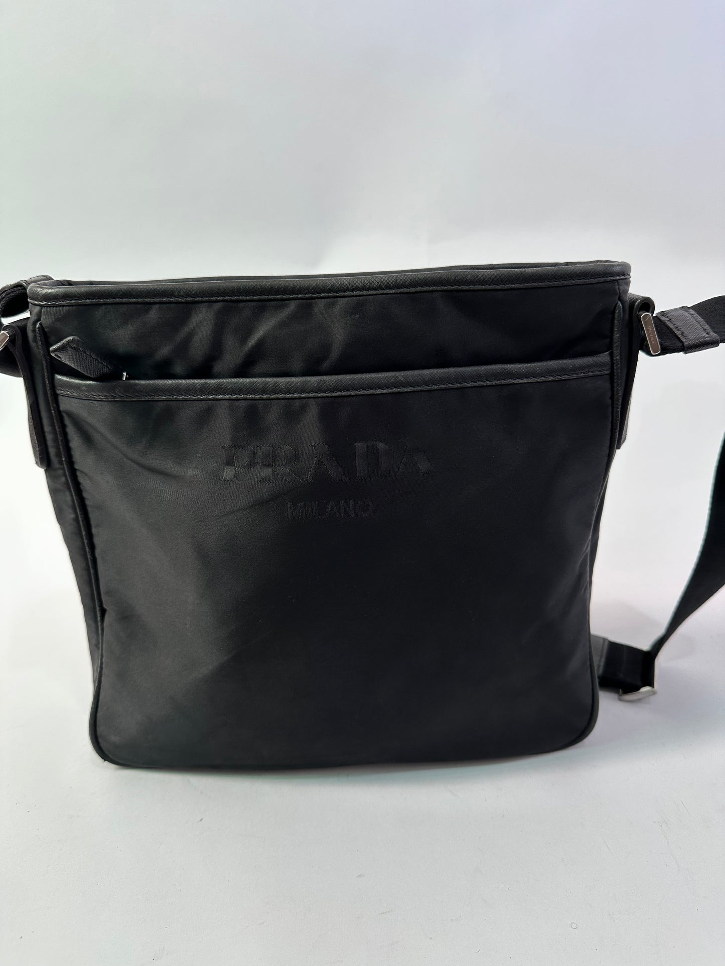 PRADA Tessuto Nylon Flat Messenger Bag Black