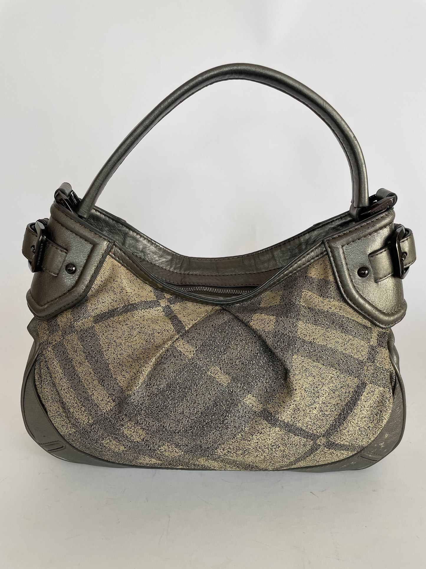 Burberry Grey Smoked Check PVC and Leather Hobo