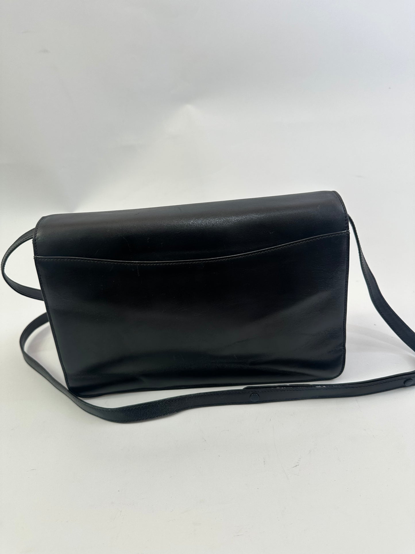 Gucci Vintage Navy Glossy Leather Turnlock Flap Shoulder Bag