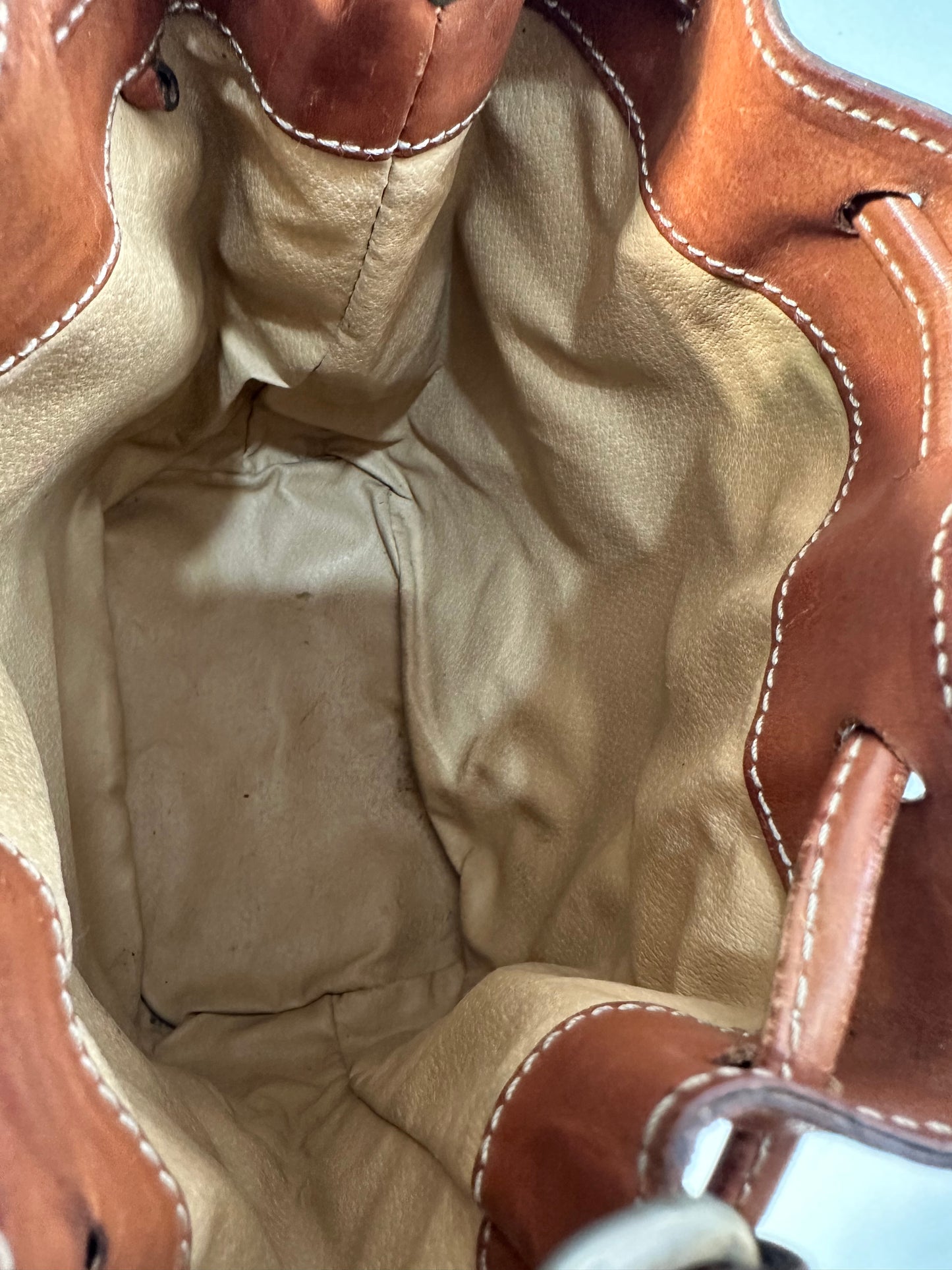 Celine Beige/Cognac Macadam Coated Canvas and Leather Drawstring Bucket Bag