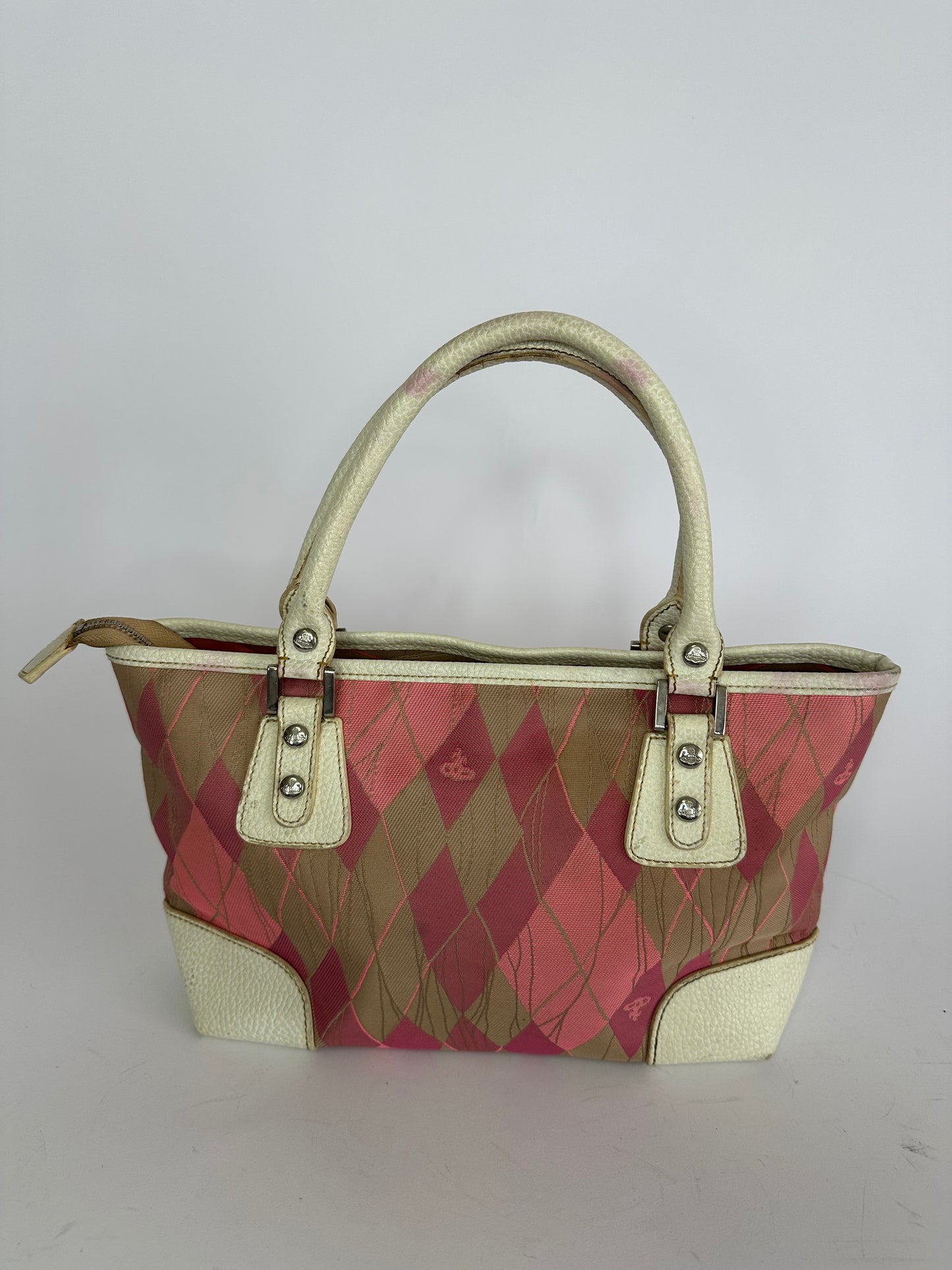 VIVIENNE WESTWOOD Womens Pink Checkered Tote Bag.