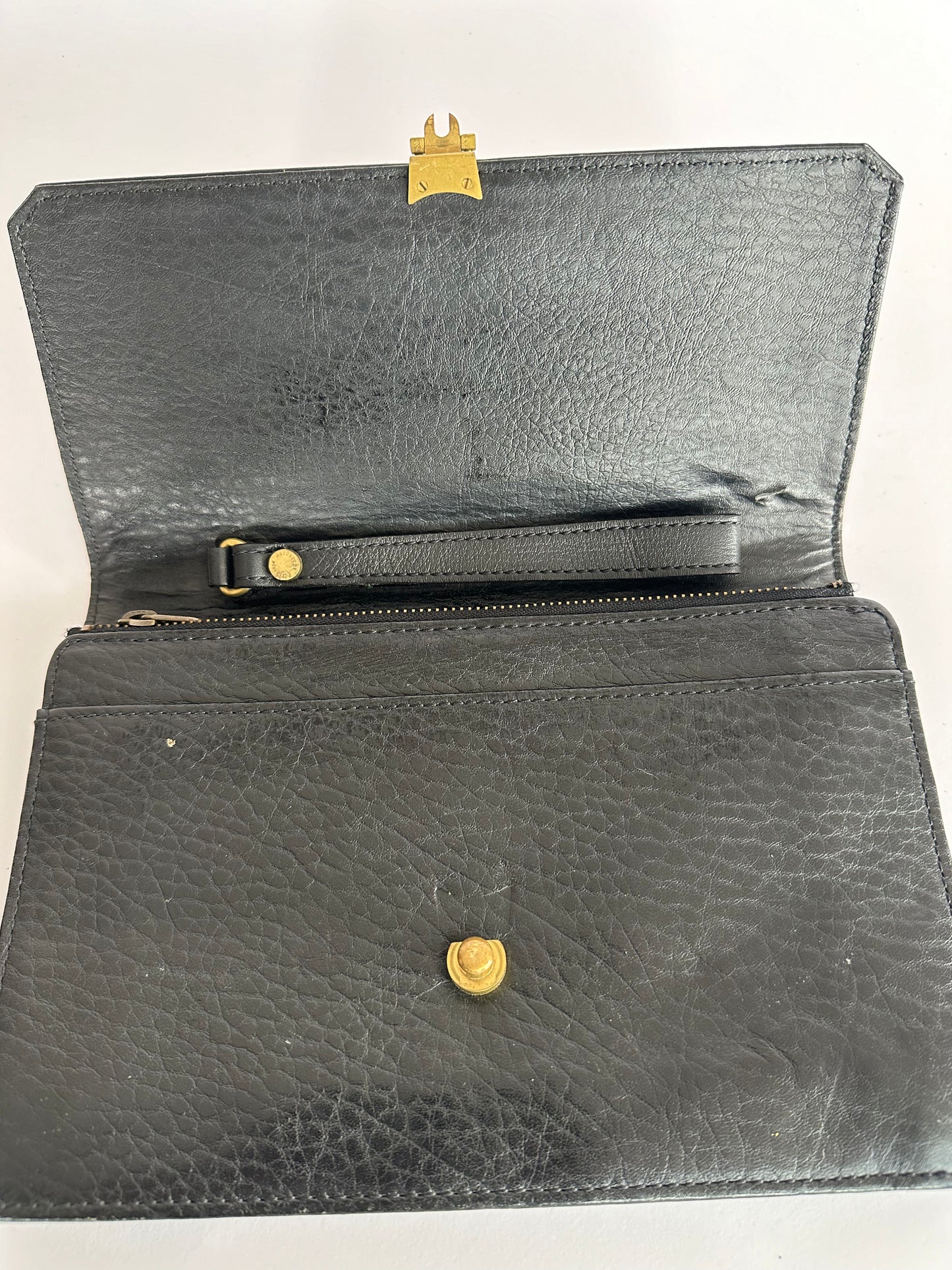 BURBERRY Black Grained Leather Large Clutch