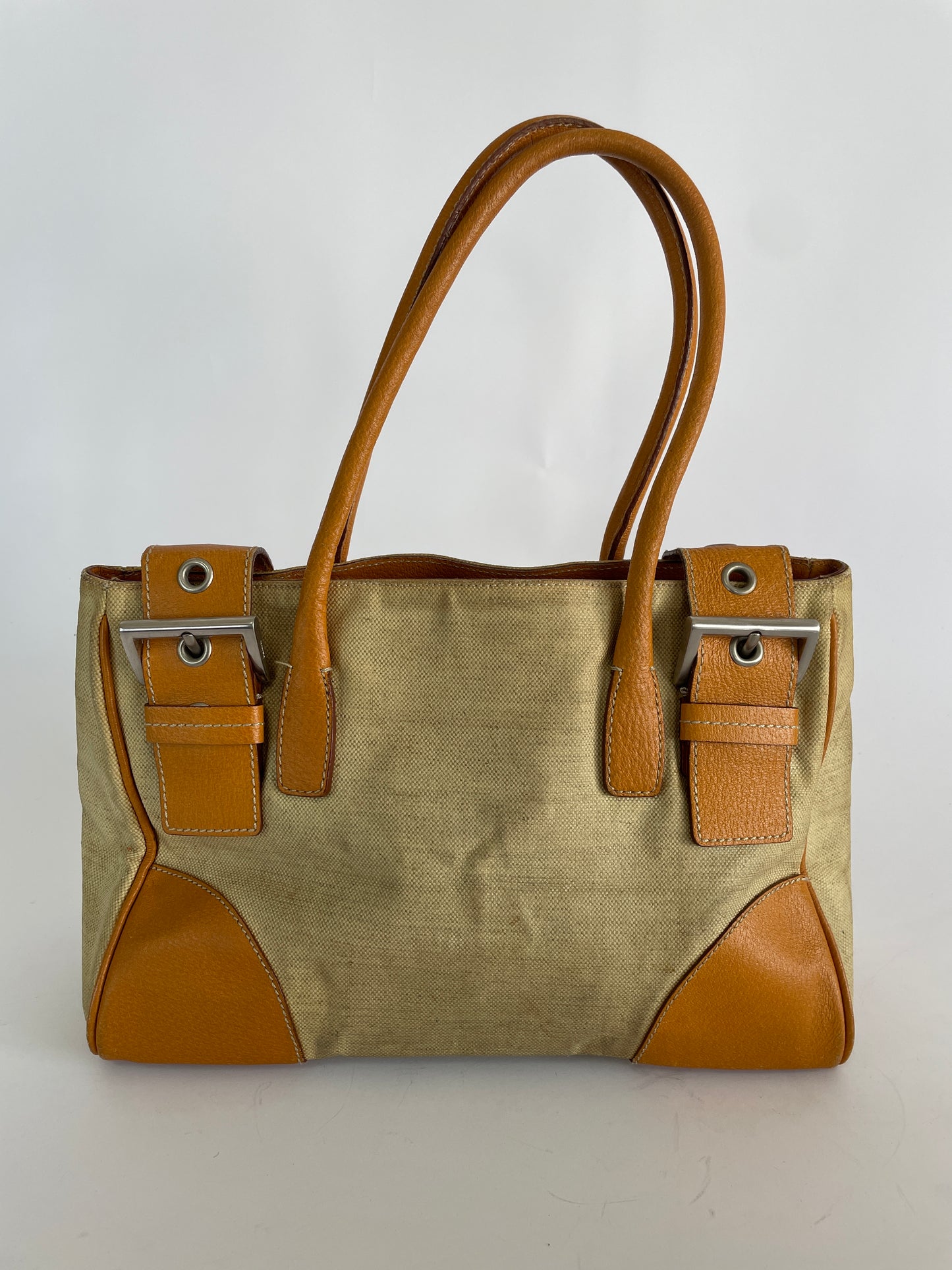 Prada Brown Canvas Tote Bag Beige Light brown