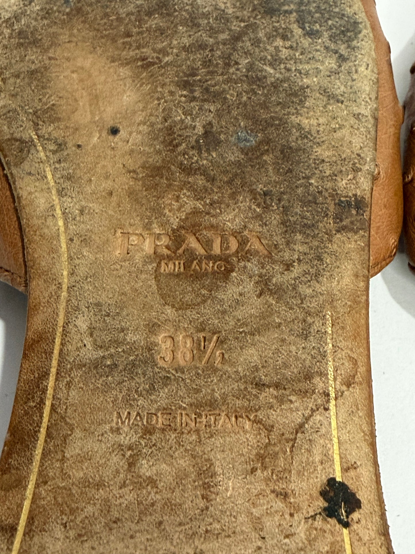 Prada Brown Ostrich Leather Flat Sandals Size 38.5 EU/8.5 US