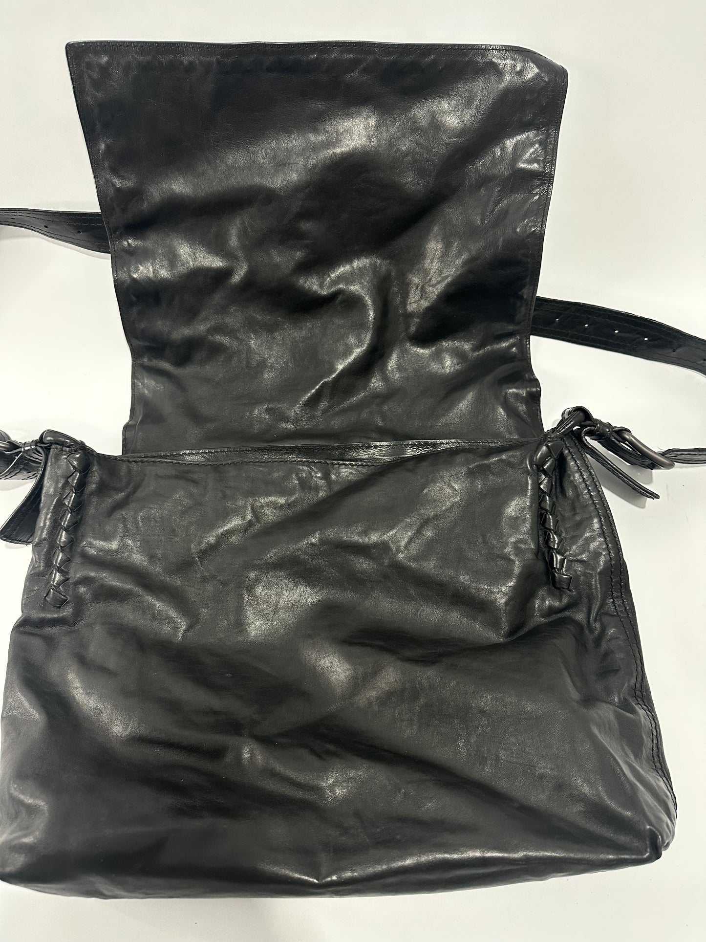 Bottega Veneta Black Leather Square Flap Messenger Bag
