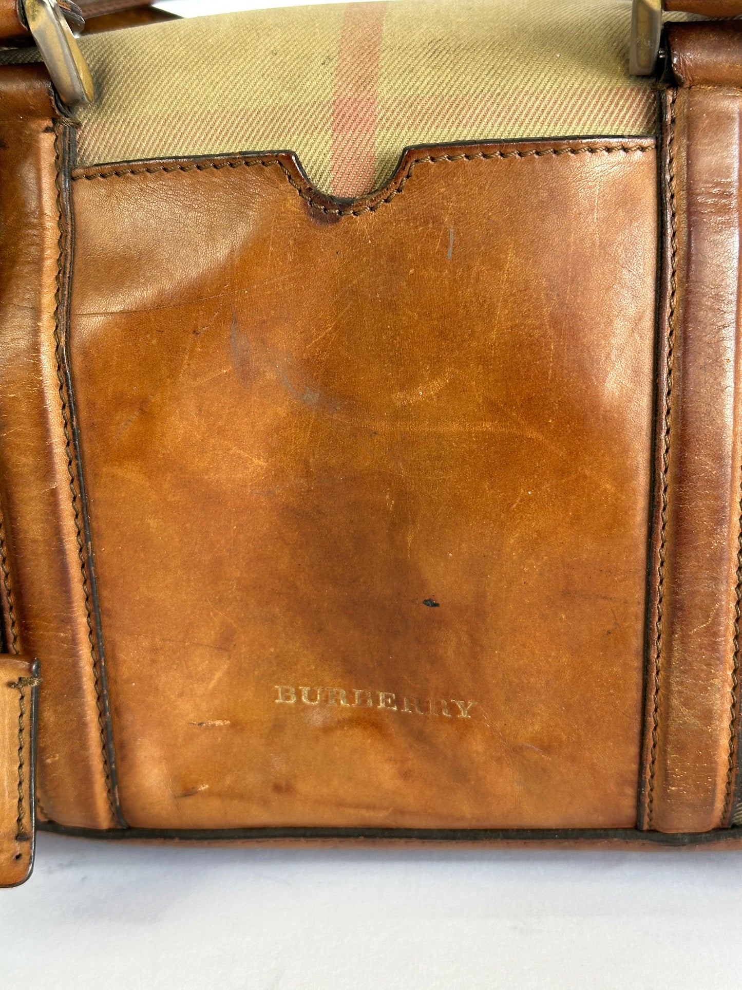BURBERRY Brown Check Canvas Mixed Media Medium Alchester Bowler Bag