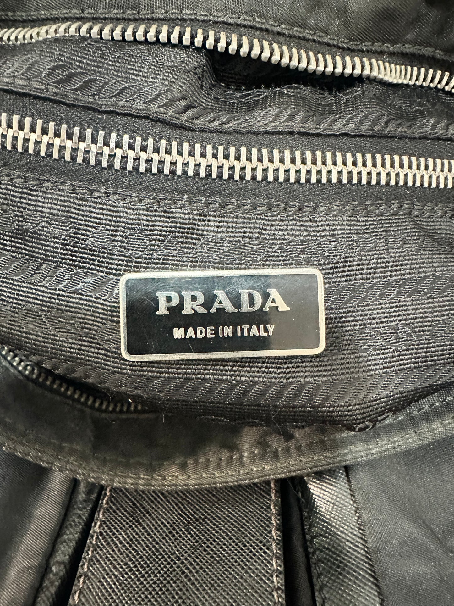 PRADA
Re-Nylon Vela Saffiano Pocket Double Zip Shoulder Bag Black