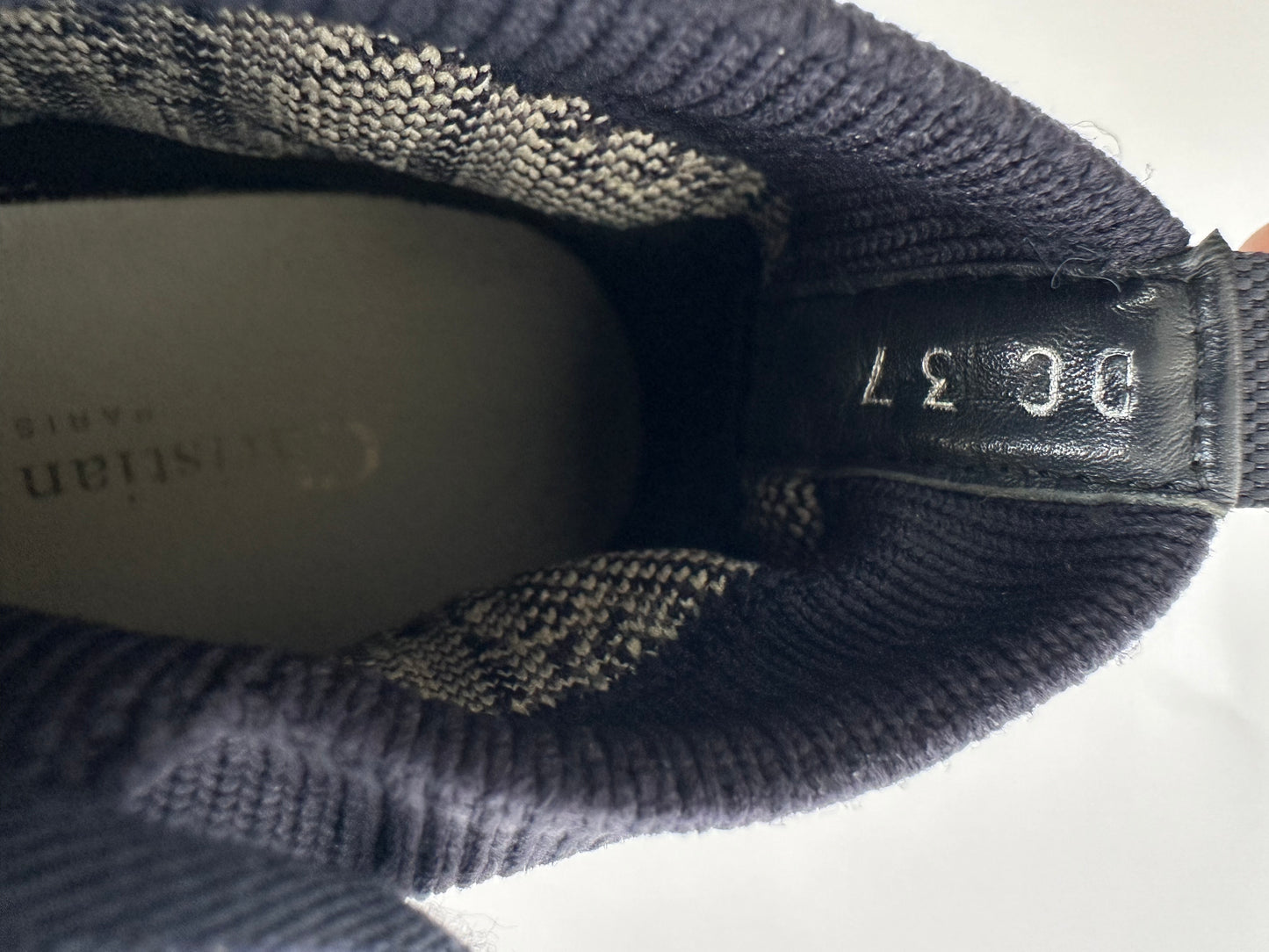 CHRISTIAN DIOR
Technical Knit Calfskin Oblique Womens Walk'n Dior Mid Top Sneakers 37 Deep Blue