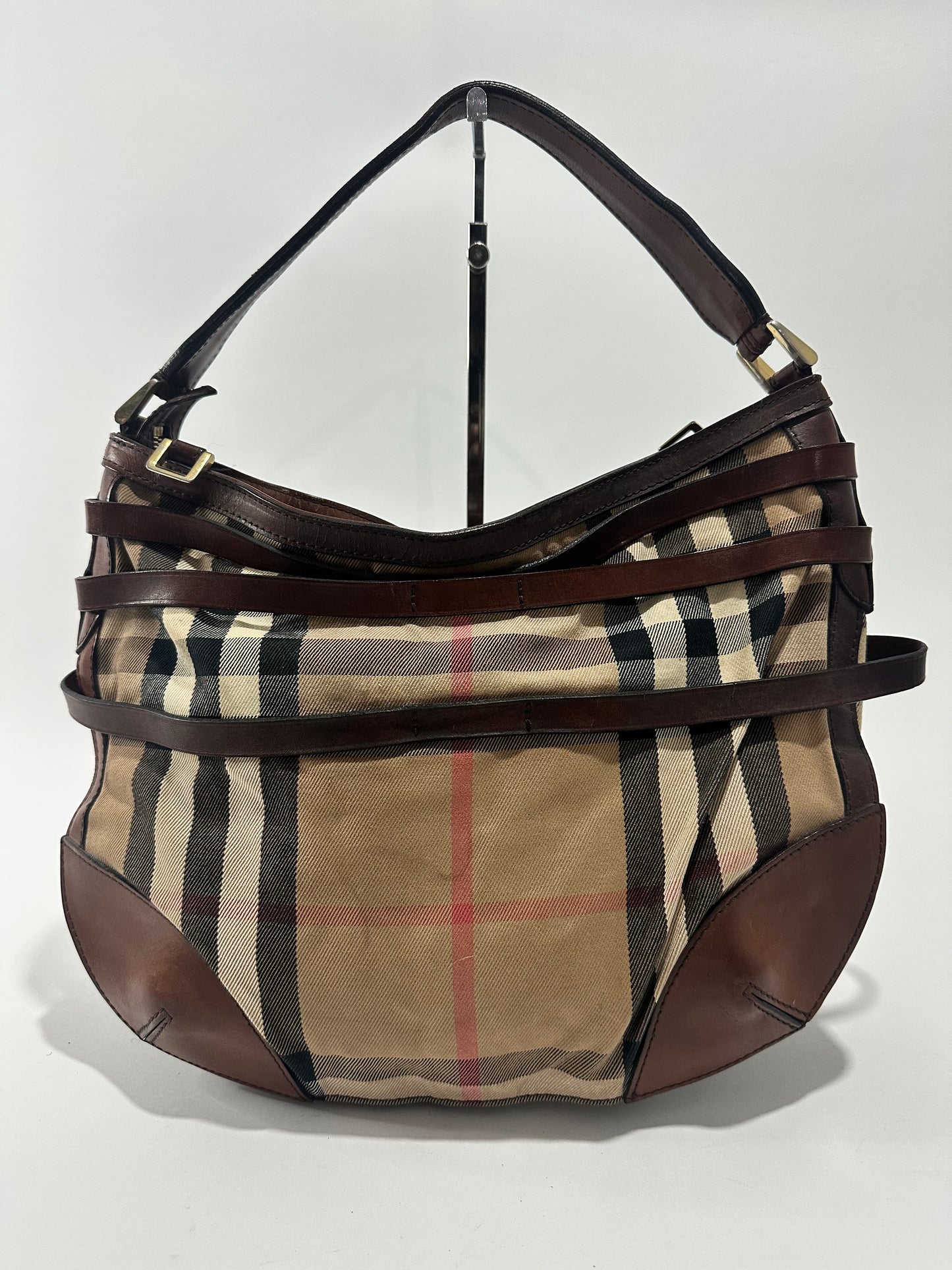 Burberry Brown House Check Canvas and Leather Dutton Hobo