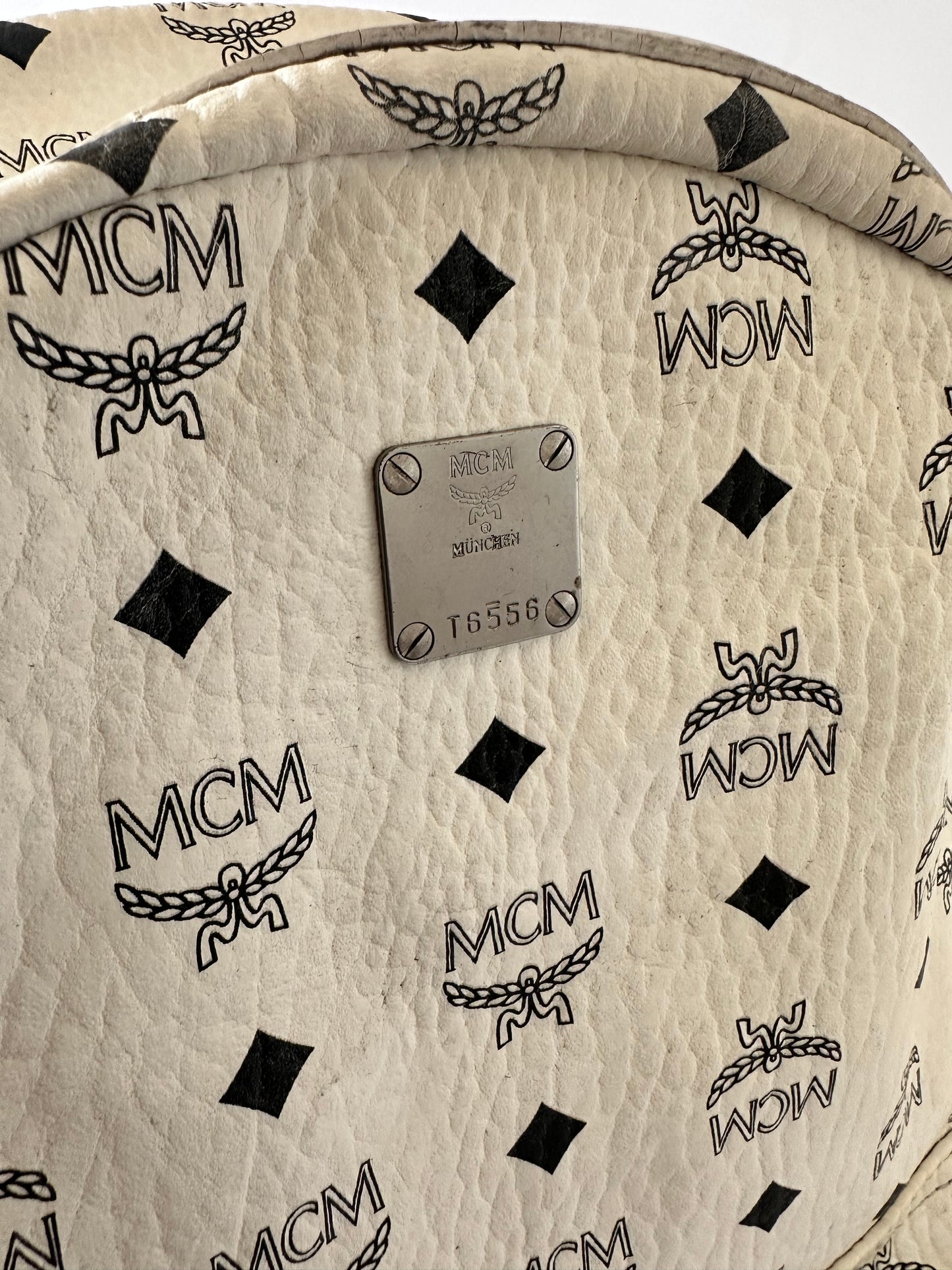 MCM Visetos Medium Side Studs Stark Backpack White