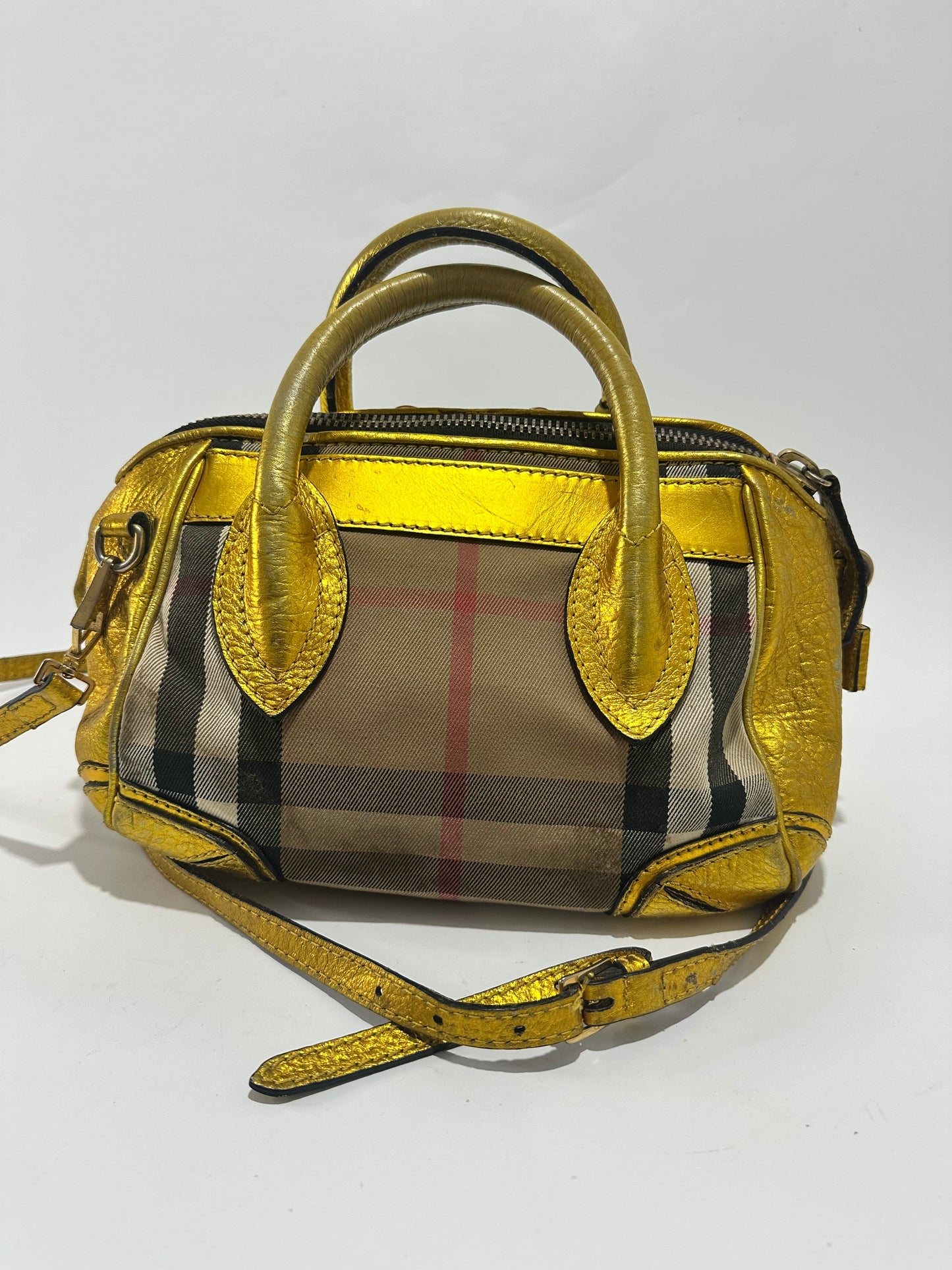 Burberry Beige/Gold Nova Check Canvas and Leather Blaze Satchel