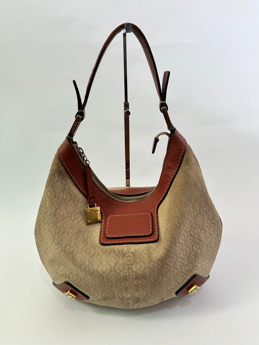 Loewe Brown Anagram Canvas Hobo Bag