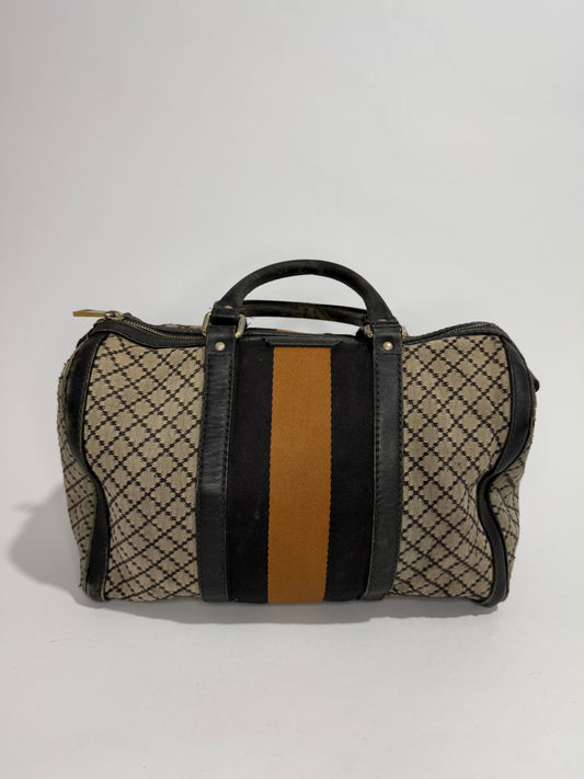 Gucci Black/Beige Diamante Canvas Medium Vintage Web Boston Bag